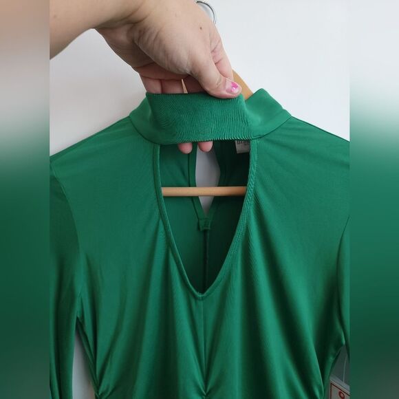 Y2k Ruched Blouse Slinky Emerald Green Long Sleeve NWT - Picture 5 of 16